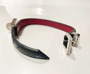 2000s miu miu Crystals Patent Leather Clutch Closure Silver Hardware Bracelet - STYLE - CHNGR