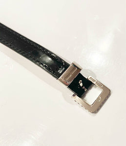 2000s miu miu Crystals Patent Leather Clutch Closure Silver Hardware Bracelet - STYLE - CHNGR