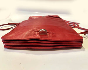 2000s miu miu red flower cut out leather shoulder crossobody bag