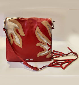 2000s miu miu red flower cut out leather shoulder crossobody bag - STYLE-CHNGR