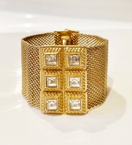 1980s Guy Laroche Gold Plated Mesh Crystal Bangle - STYLE-CHNGR