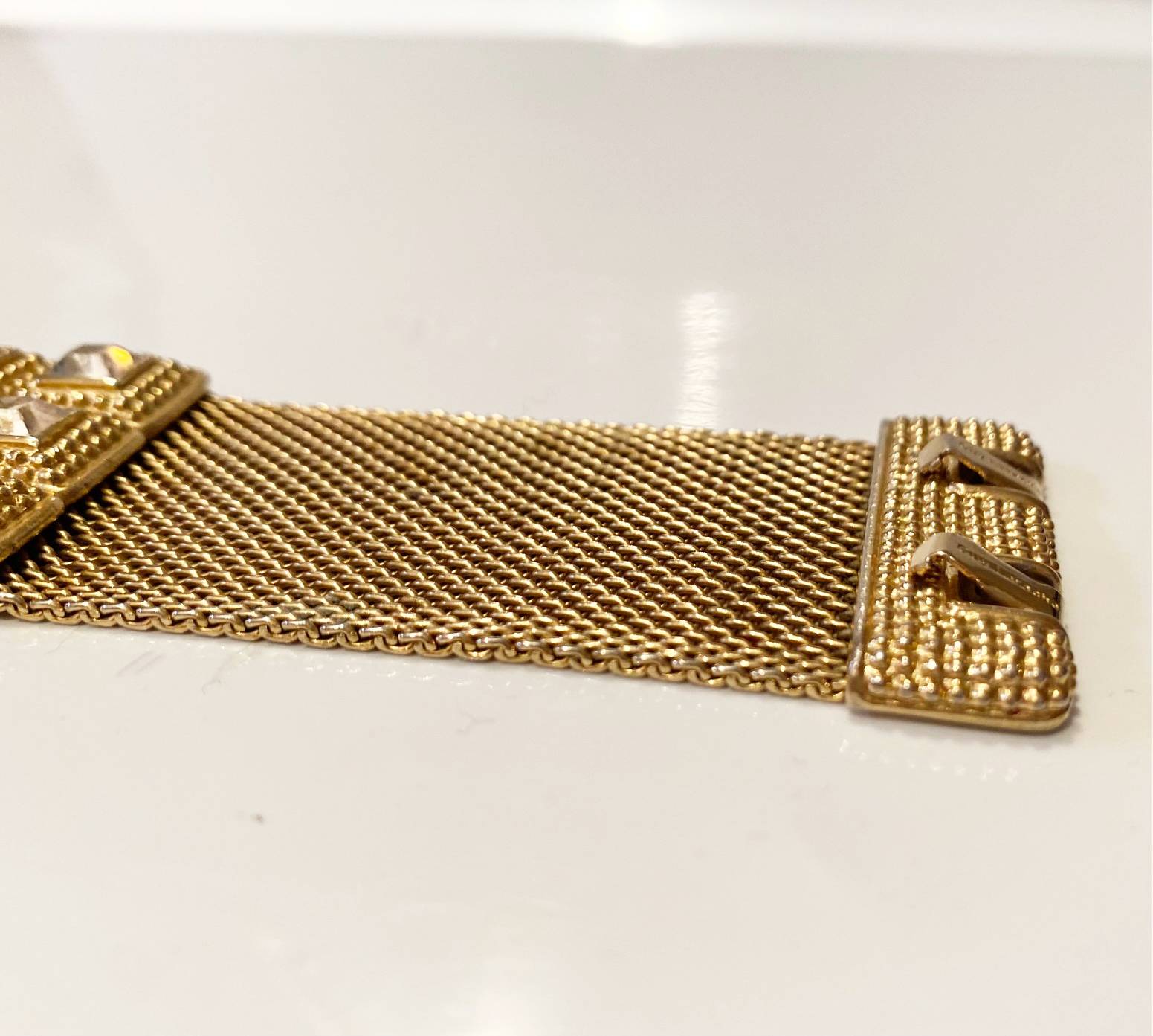 1980s Guy Laroche Gold Plated Mesh Crystal Bangle - STYLE-CHNGR