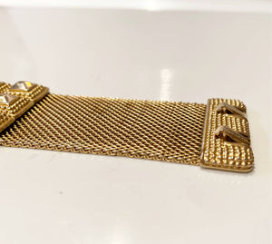 1980s Guy Laroche Gold Plated Mesh Crystal Bangle - style - CHNGR