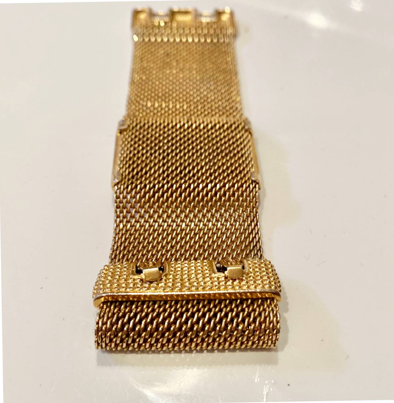 1980s Guy Laroche Gold Plated Mesh Crystal Bangle - style - CHNGR