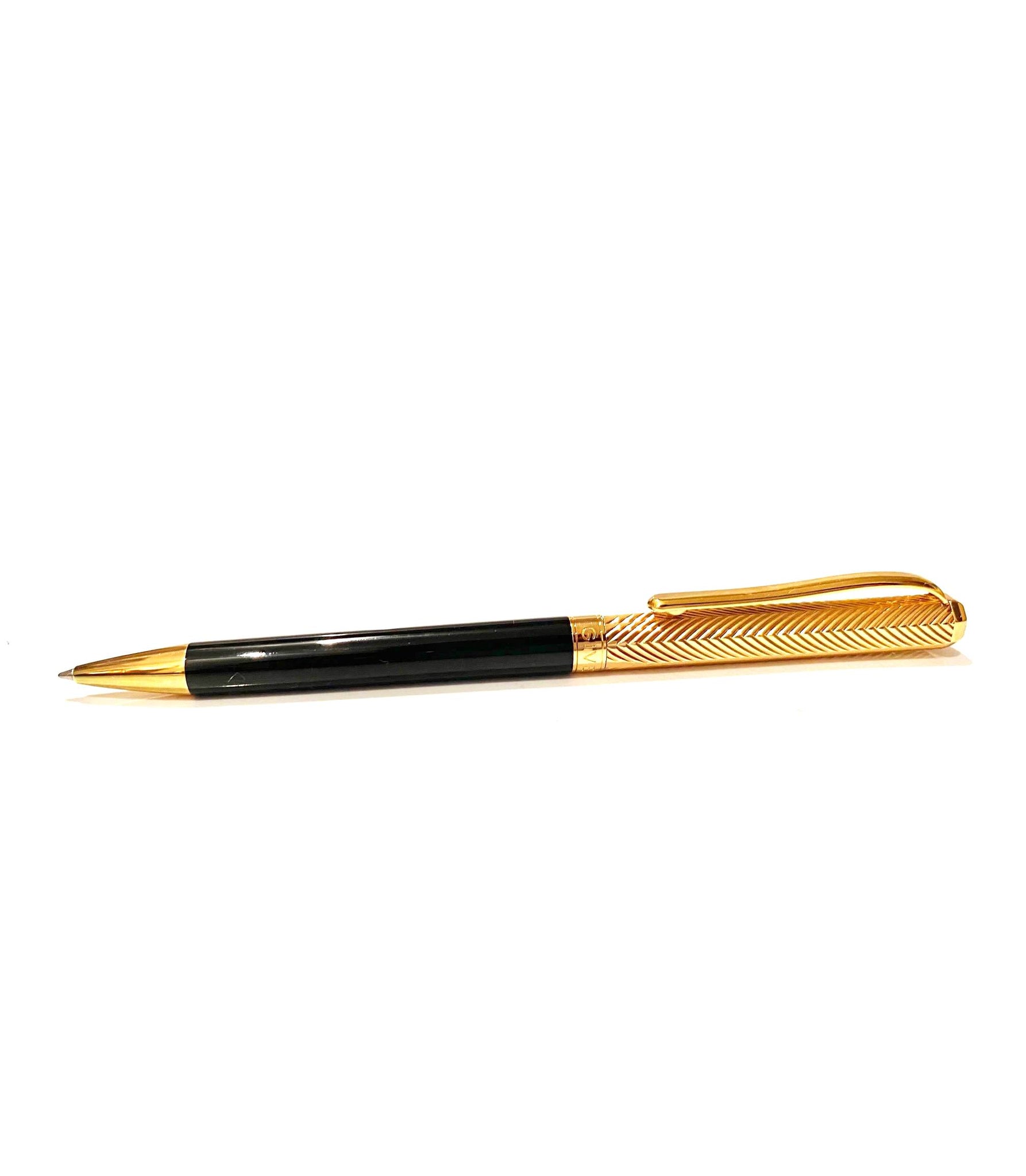 1980s Givenchy Black Resin Ballpoint Pen with Gold-tone Metal Detailing - STYLE-CHNGR