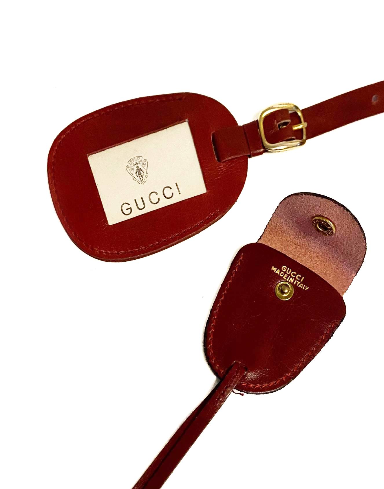 1980s Gucci Burgundy Leather Luggage Tags and Key Holder - style - CHNGR