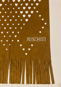 1990s Moschino Faux Suede Brown Heart Openwork Scarf - STYLE-CHNGR