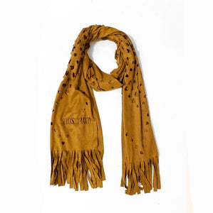 1990s Moschino Faux Suede Brown Heart Openwork Scarf - style - CHNGR