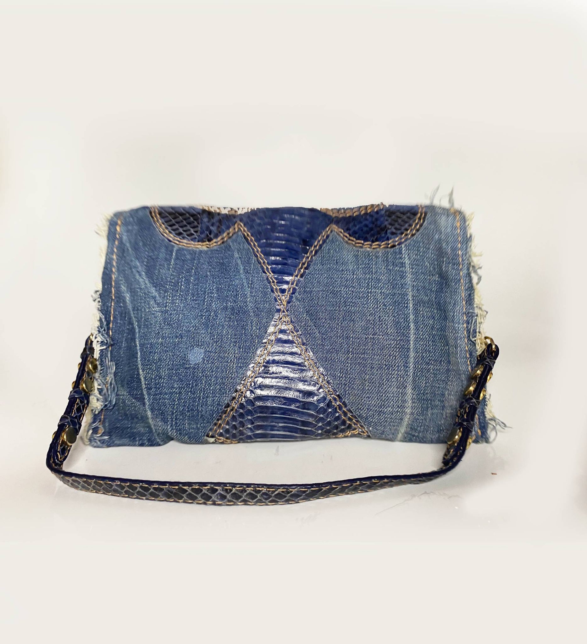 1990s Jimmy Choo Blue Denim & Leather Shoulder bag - style - CHNGR