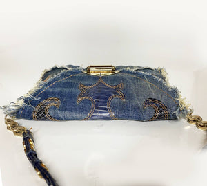 1990s Jimmy Choo Blue Denim & Leather Shoulder bag - style - CHNGR