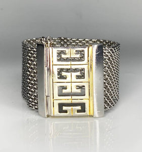 1980s Givenchy Mesh Silver-Tone Logo Bangle Cuff - style - CHNGR