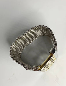 1980s Givenchy Mesh Silver-Tone Logo Bangle Cuff - style - CHNGR
