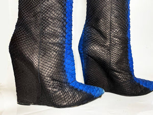 2000s Giuseppe Zanotti Black Blue Platform Faux Snake Skin Calf Boots - style - CHNGR