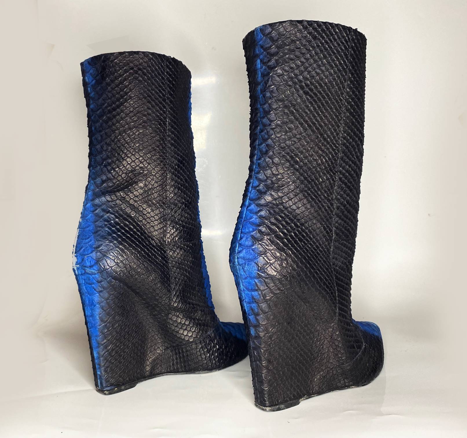 2000s Giuseppe Zanotti Black Blue Platform Faux Snake Skin Calf Boots - style - CHNGR