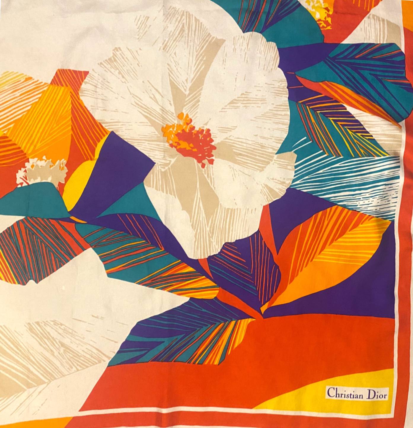 1980s Christian Dior Large Flower Multicolor Silk Scarf - STYLE - CHNGR