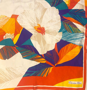 1980s Christian Dior Flower Multicolor Silk Scarf - style - CHNGR