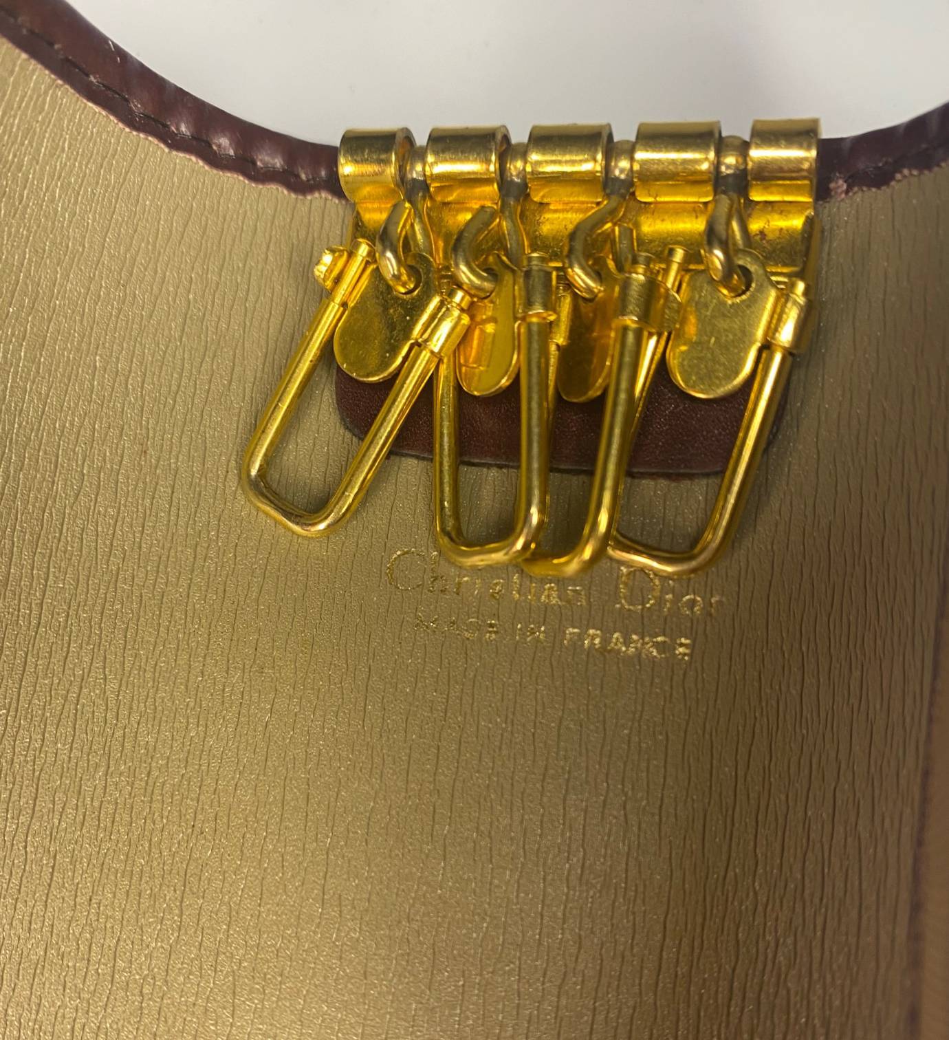 1980s Christian Dior Beige Monogram 4 Key Ring Holder - style - CHNGR