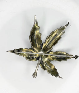 1980s Christian Dior Crystal Leaf Brooch with Pearl - style - CHNGR