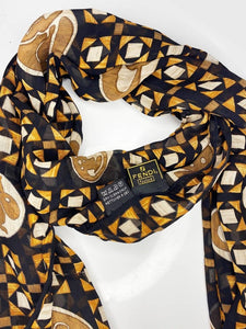 2000s Fendi FF Logo and Animal Shape Print Chiffon Scarf - STYLE - CHNGR