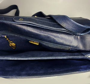 1980s Gucci Navy Blue Leather flap top bag - STYLE-CHNGR