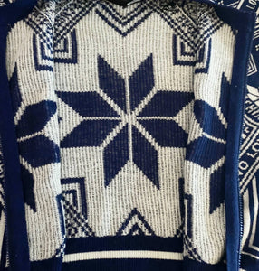 2000s Moschino Blue White Ski Cardigan Winter Zipped Jumper - style - CHNGR