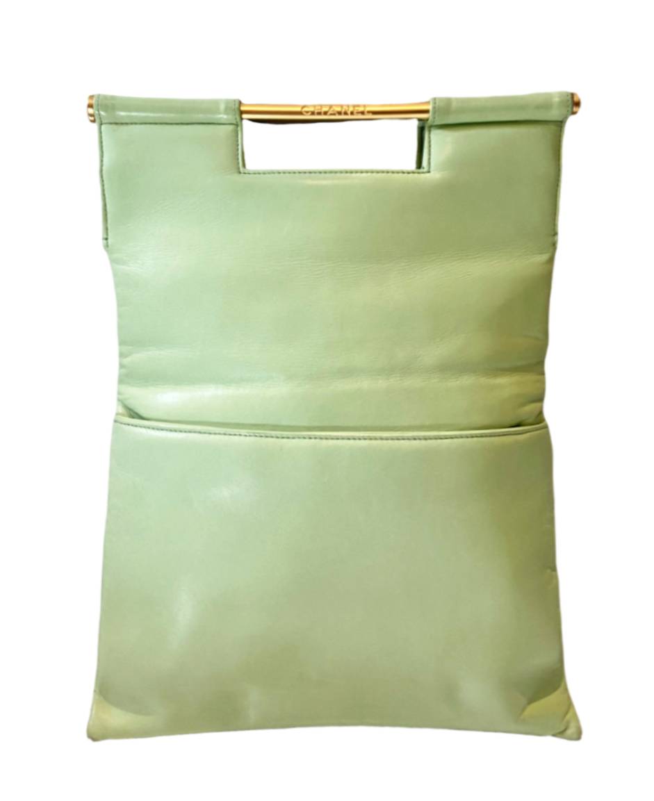 CHANEL QUILTED MINT GREEN TOP HANDLE FLAP TOTE BAG - STYLE - CHNGR