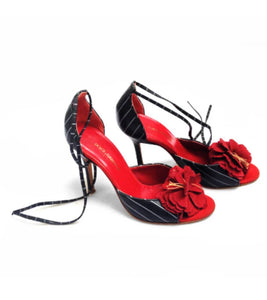 2000s DOLCE&GABBANA Pinstripe Flower Peep Toe Pumps - STYLE - CHNGR