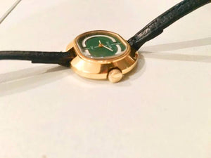 1970s Bulova for Christian Dior 14K Gold Plated Oval Green  Dial Wristwatch - STYLE - CHNGR