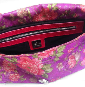 2000S Fendi pink flower print satin baguette bag with leather strap - STYLE - CHNGR