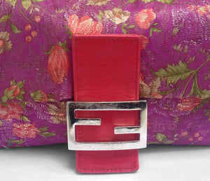 2000S Fendi pink flower print satin baguette bag with leather strap - STYLE - CHNGR