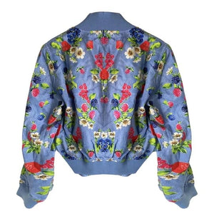 Moschino Fruit Print Blue Bomber Jacket - STYLE-CHNGR