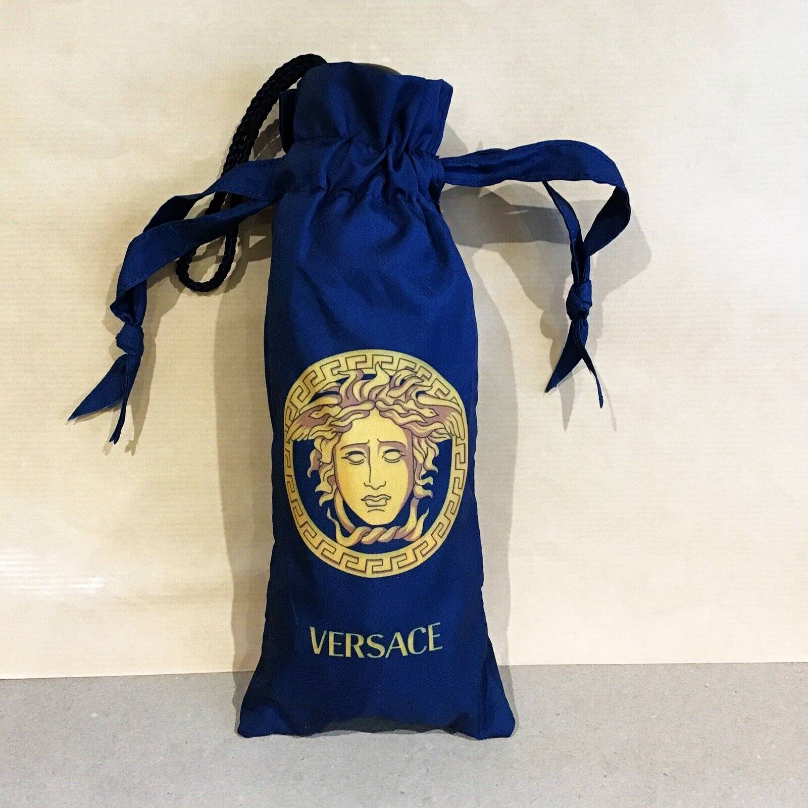 1990s Gianni Versace Navy Blue Gold Medusa Compact Umbrella - STYLE - CHNGR