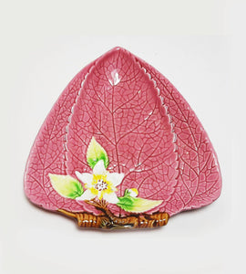 1980s Christian Dior Ceramic Pink Leaf Decorative Bowl - style - CHNGR