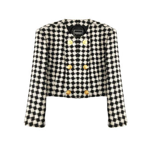 1990s VERSACE HOUNDSTOOTH WOOL DOUBLE BREASTED BLAZER - style - CHNGR