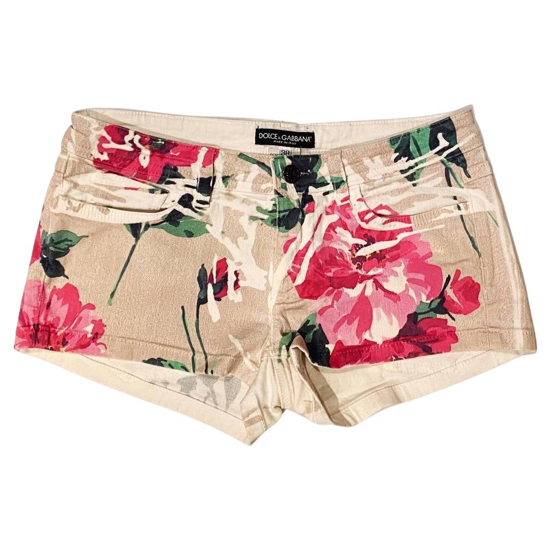 2000s Dolce & Gabbana Flower Print Collection Denim Hot Pants - style - CHNGR