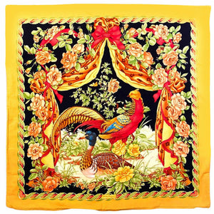 1990s Salvatore Ferragamo Birds and Flowers Large Floor Cushion Cover - style - CHNGR