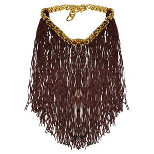 Missoni Brown Fringe Gold Metal Choker Necklace - style - CHNGR