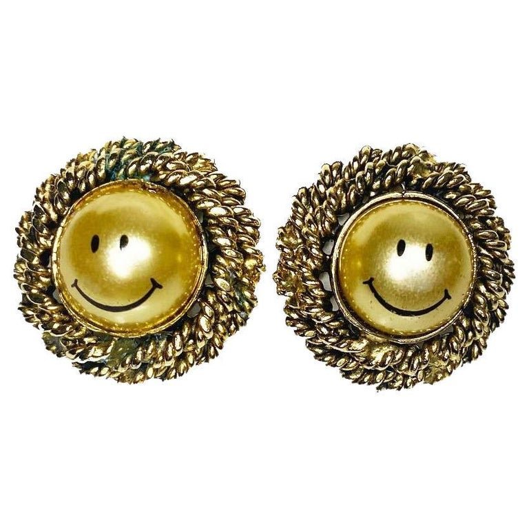 1980s Moschino Acid Smile Face Clip on Earrings - style - CHNGR