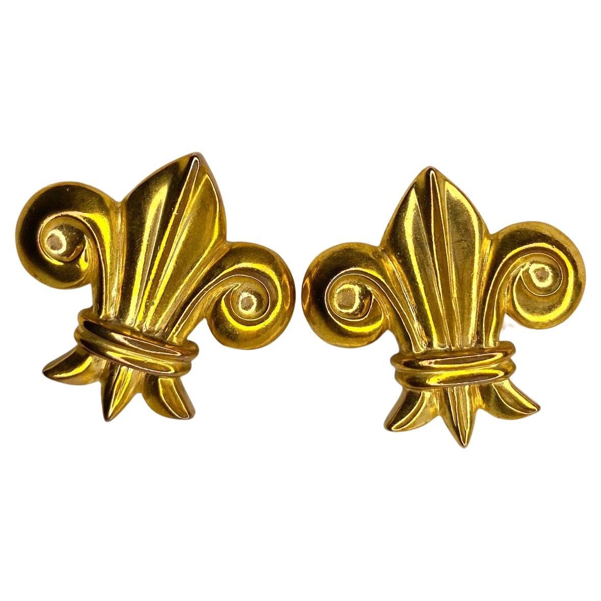 1980s ESCADA Clip On Fleur de Lys Gold Plated Earrings - style - CHNGR