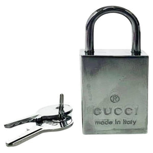 2000s Gucci Gun Metal Stainless Steel Luggage Padlock with Key Set - style - CHNGR