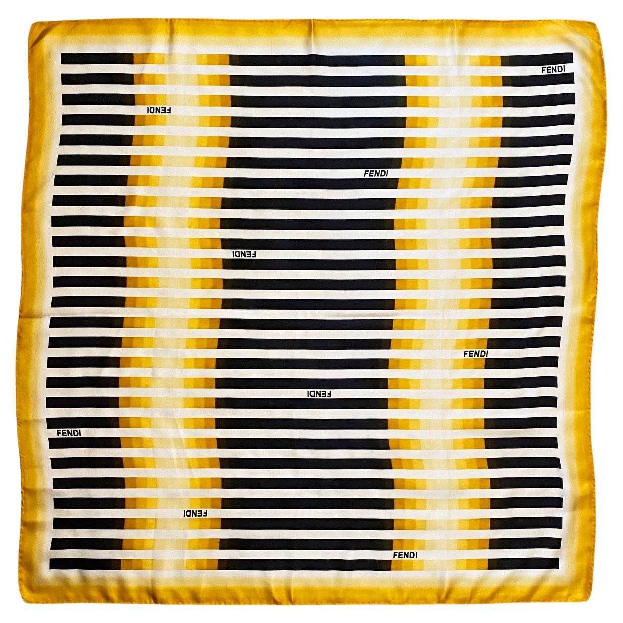 2000s Fendi Yellow Black and White Stripe Silk Scarf - style - CHNGR