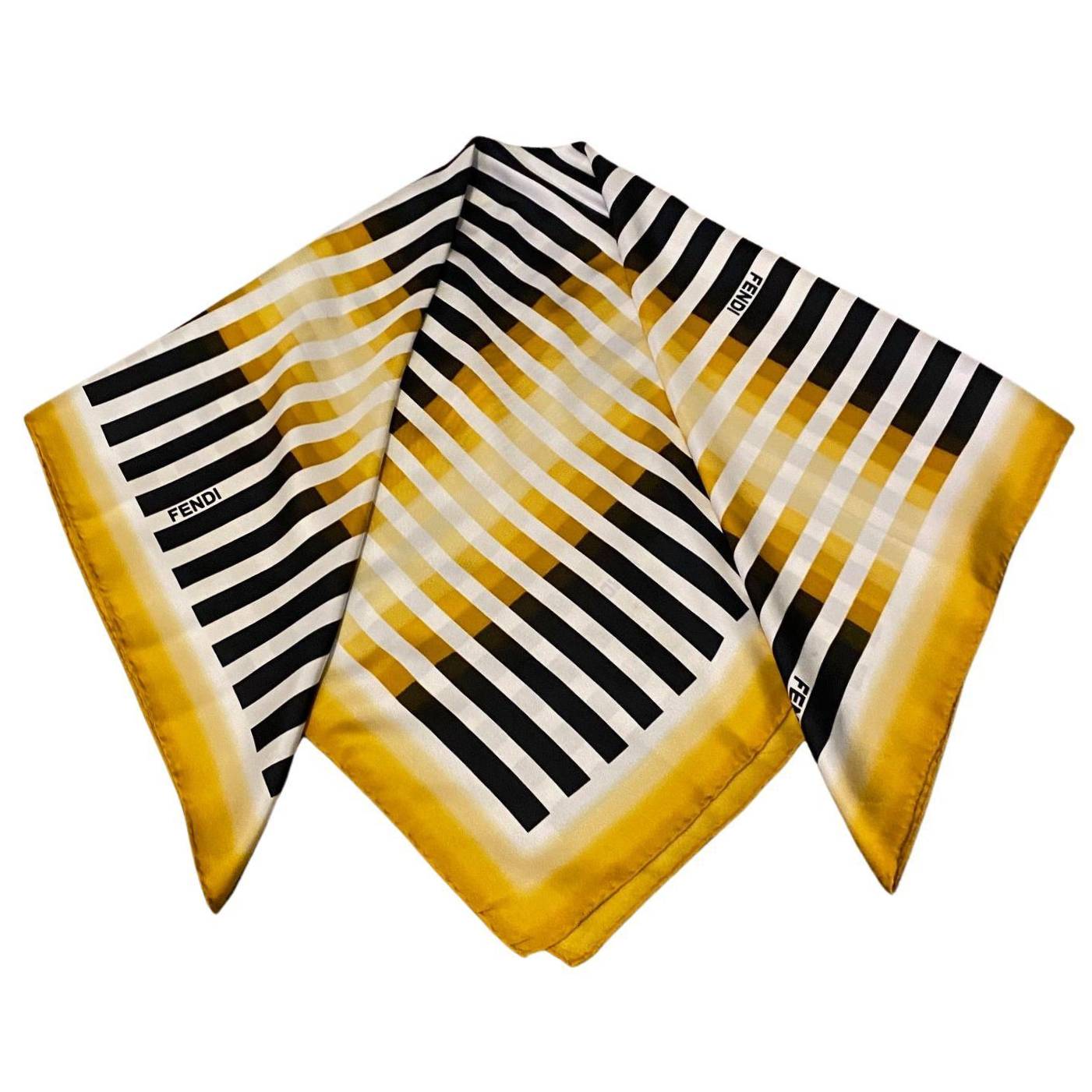 2000s Fendi Yellow Black and White Stripe Silk Scarf - style - CHNGR