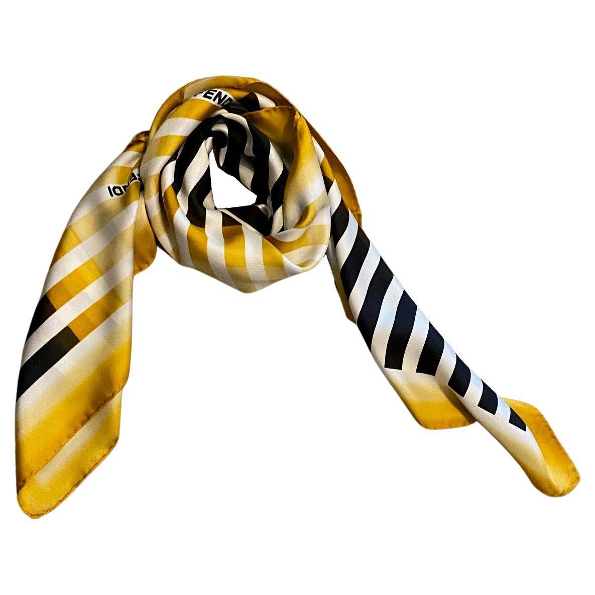 2000s Fendi Yellow Black and White Stripe Silk Scarf - style - CHNGR