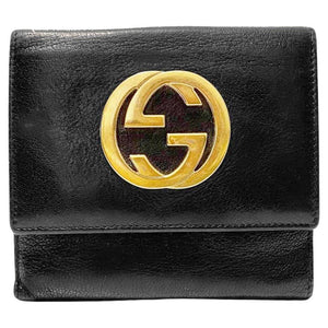 2000s Gucci Interlocking Logo Black Tri-Folded Leather Wallet - style - CHNGR