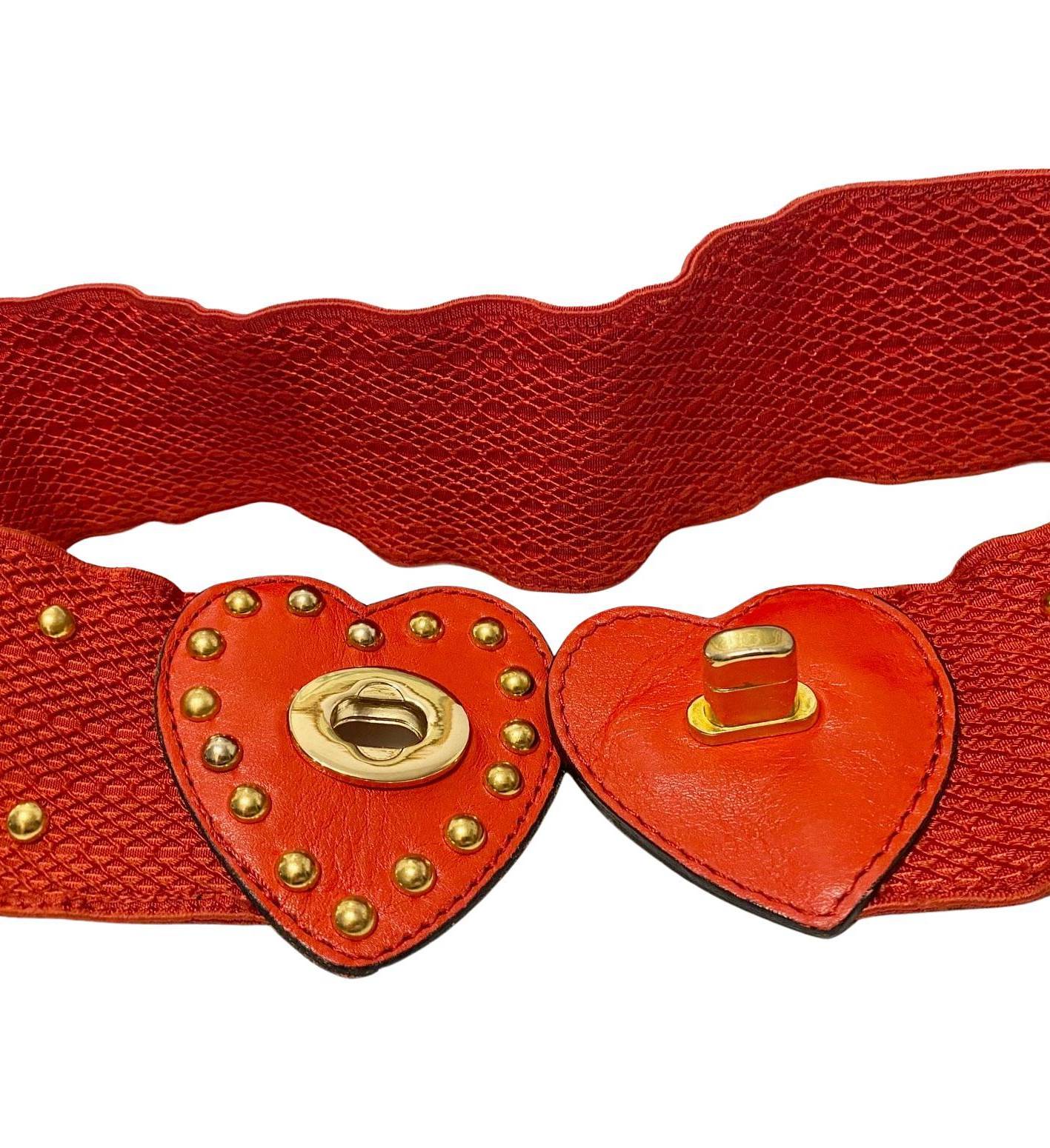 1980s Yves Saint Laurent Elasticated high Waist Belt with Heart Shaped Buckle - style - CHNGR