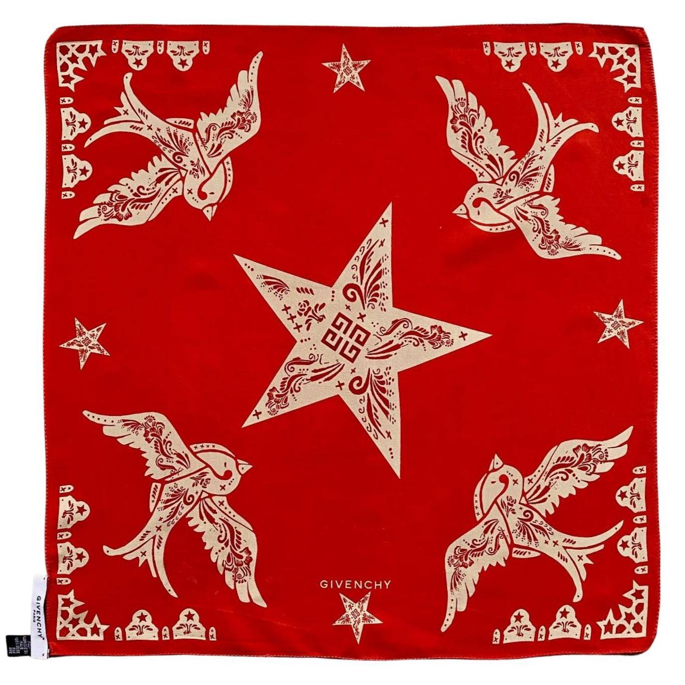 2000s Givenchy Red White Bird Print Silk Neckerchief Scarf - style - CHNGR