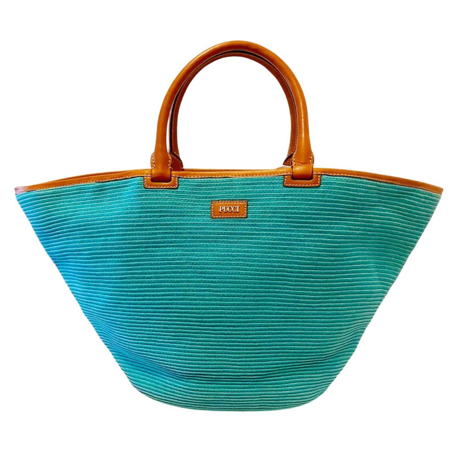 2000s Emilio Pucci Turquoise Canvas Tote Bag - style - CHNGR