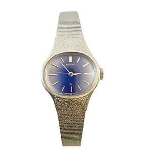 1970s Seiko Blue Oval Dial Steel Mesh Wristband Jewel Watch - style - CHNGR