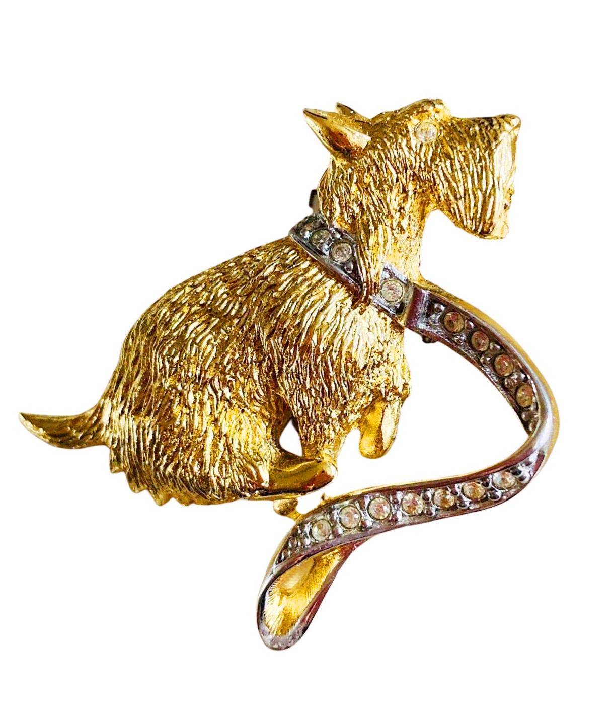 1980s Burberrys Terrier Dog Gold Plated Brooch with Crystals - style - CHNGR