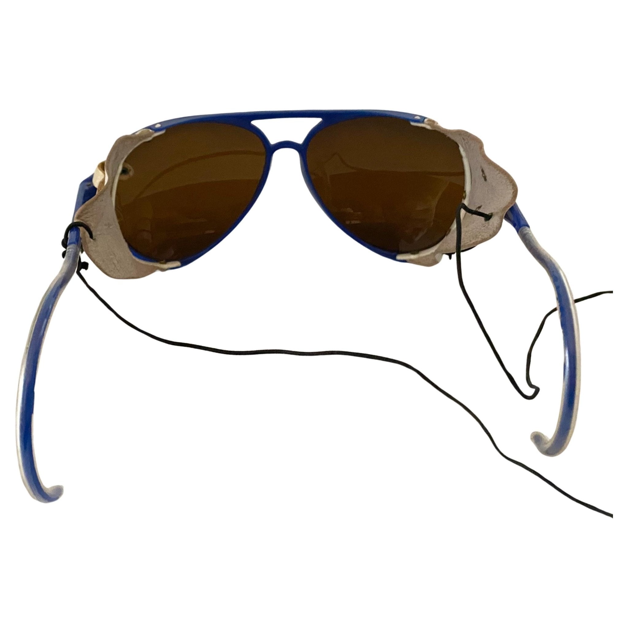 1980s Rossignol Mirrored Blue Frame Sunglasses with leather side shields - style - CHNGR